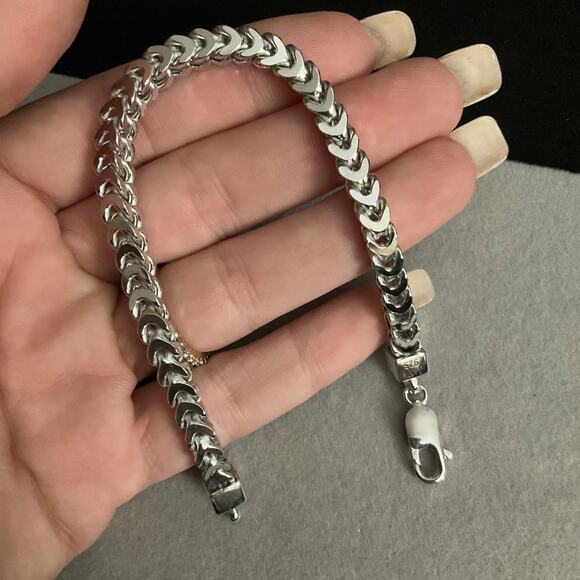 NEW- Solid 5.2mm 925 Silver Rhodium Coated Franco Link 8in Bracelet~ITALY - Picture 10 of 11